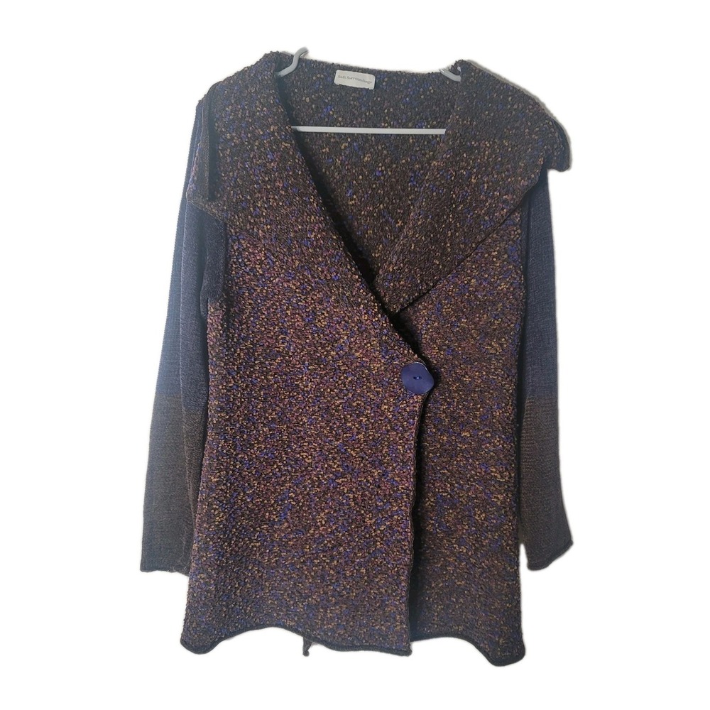 Women's Soft Surroundings Sweater‎ Duster Coat Burgundy Blue Knit Purple Button
